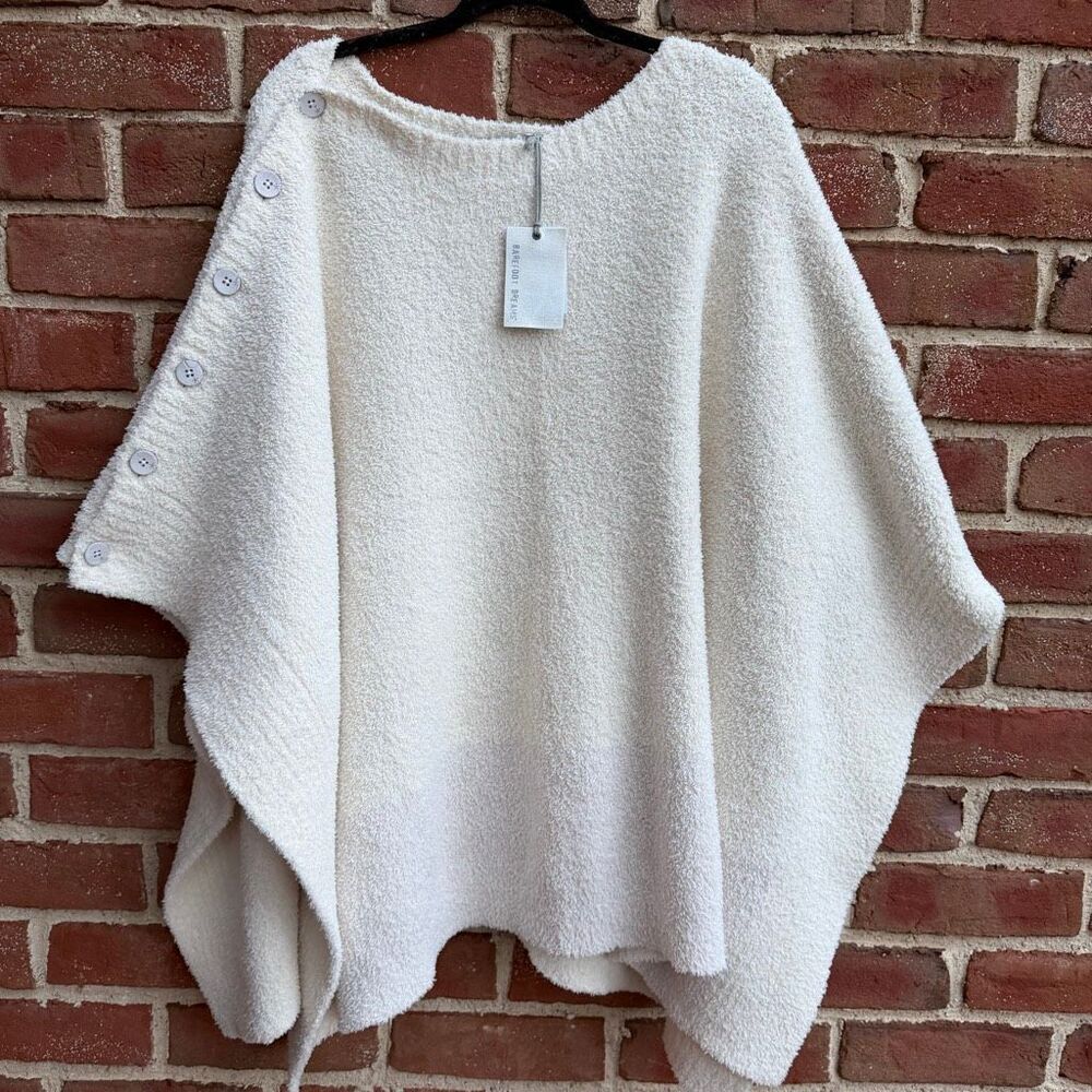 Barefoot Dreams Women's CozyChic Coastline Poncho Sweater cream/almond OS PLUS N